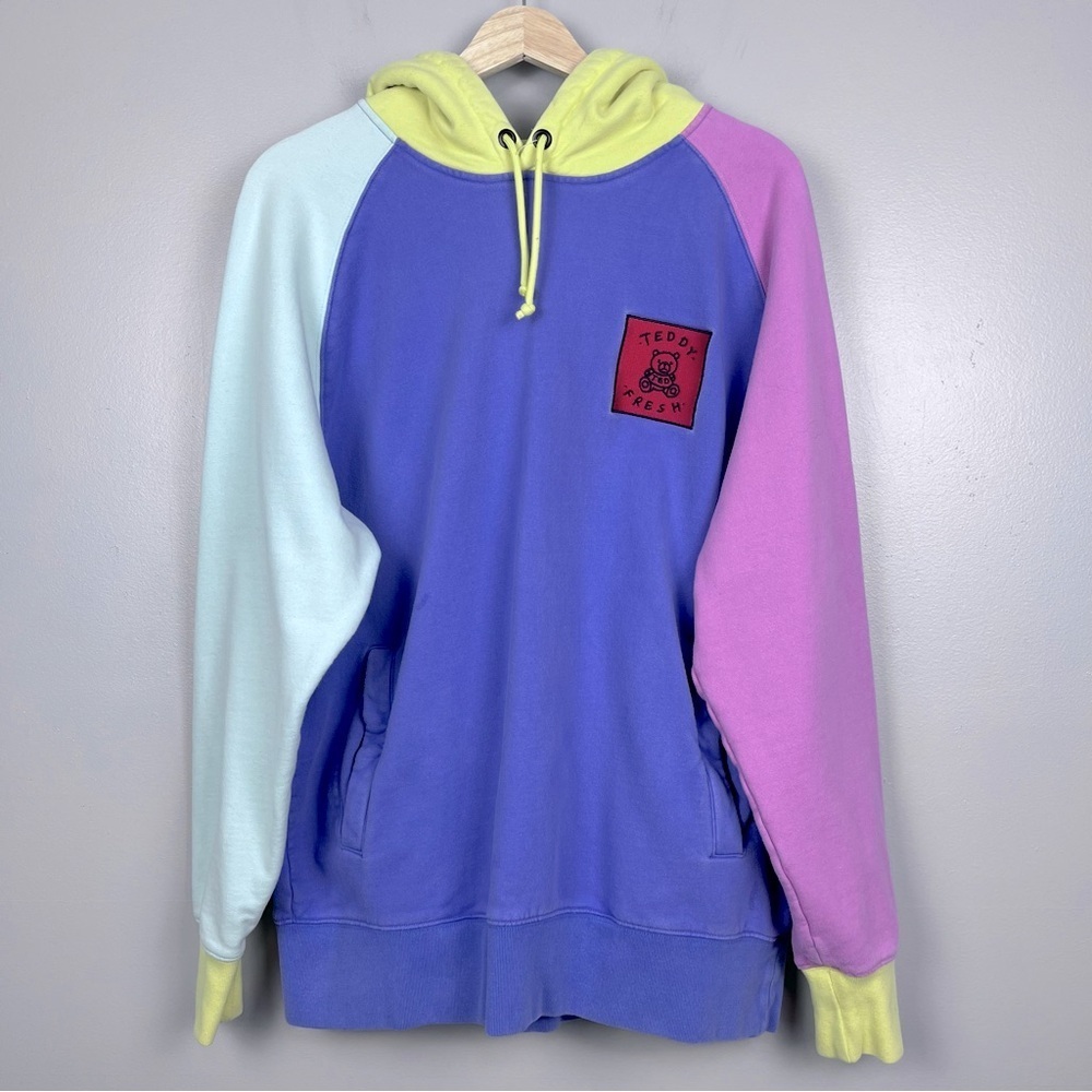 Teddy Fresh Men's Pastel Color Block Hooded Sweatshirt Size L; 90s, Streetwear